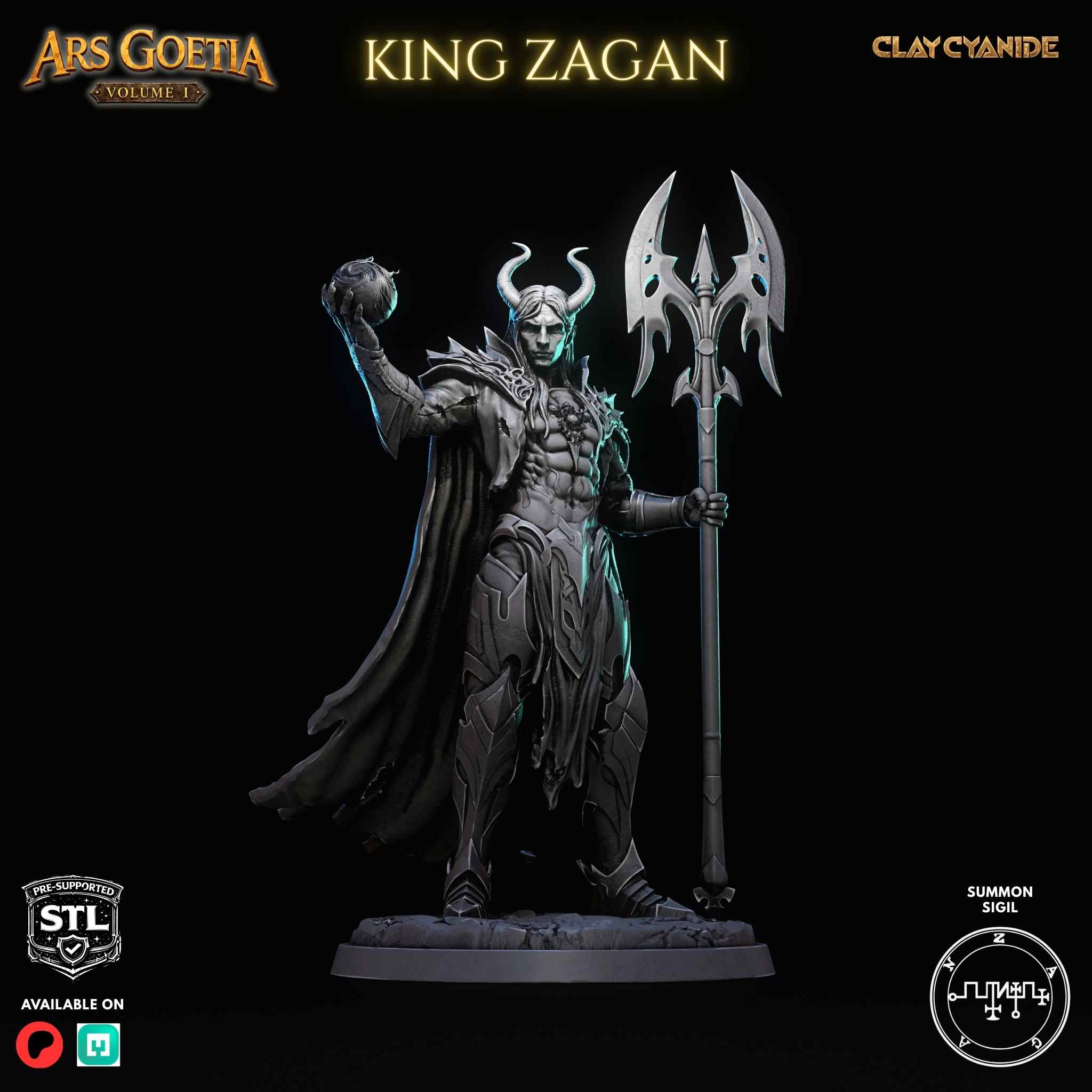 Zagan demon king STL miniature rear view — Clay Cyanide